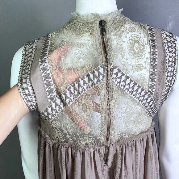 Free People Dress medium Georgette lace sheer Royal Regencycore Fairy babydoll - Picture 10 of 16